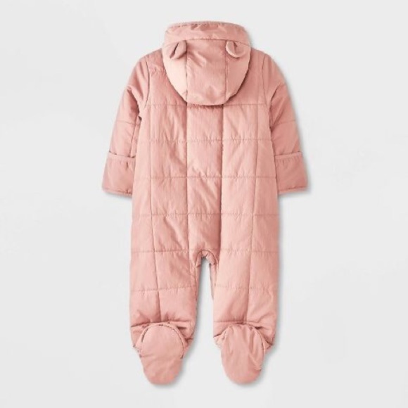 Cat & Jack Baby Pink/Cream Puffer Winter Snowsuit w/ Teddy Ears | NEW/NWT ❄️☃️🧸 - Picture 13 of 15